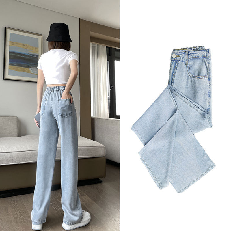 High Waist Draped Straight Loose Ice Silk Wide-leg Pants Nine Points