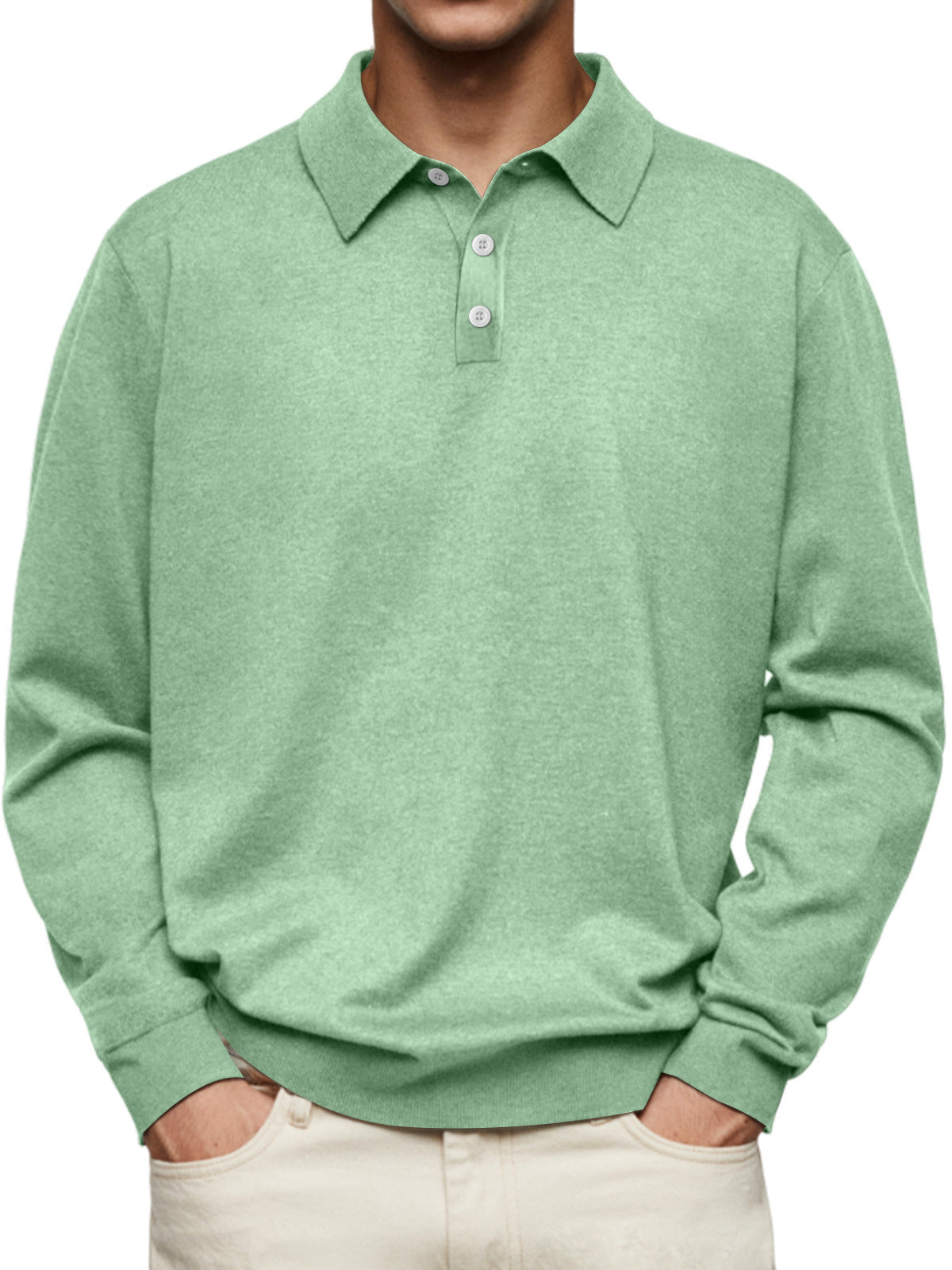 Long Sleeve V-neck Buttons Men's Casual Jacket Polo Shirt