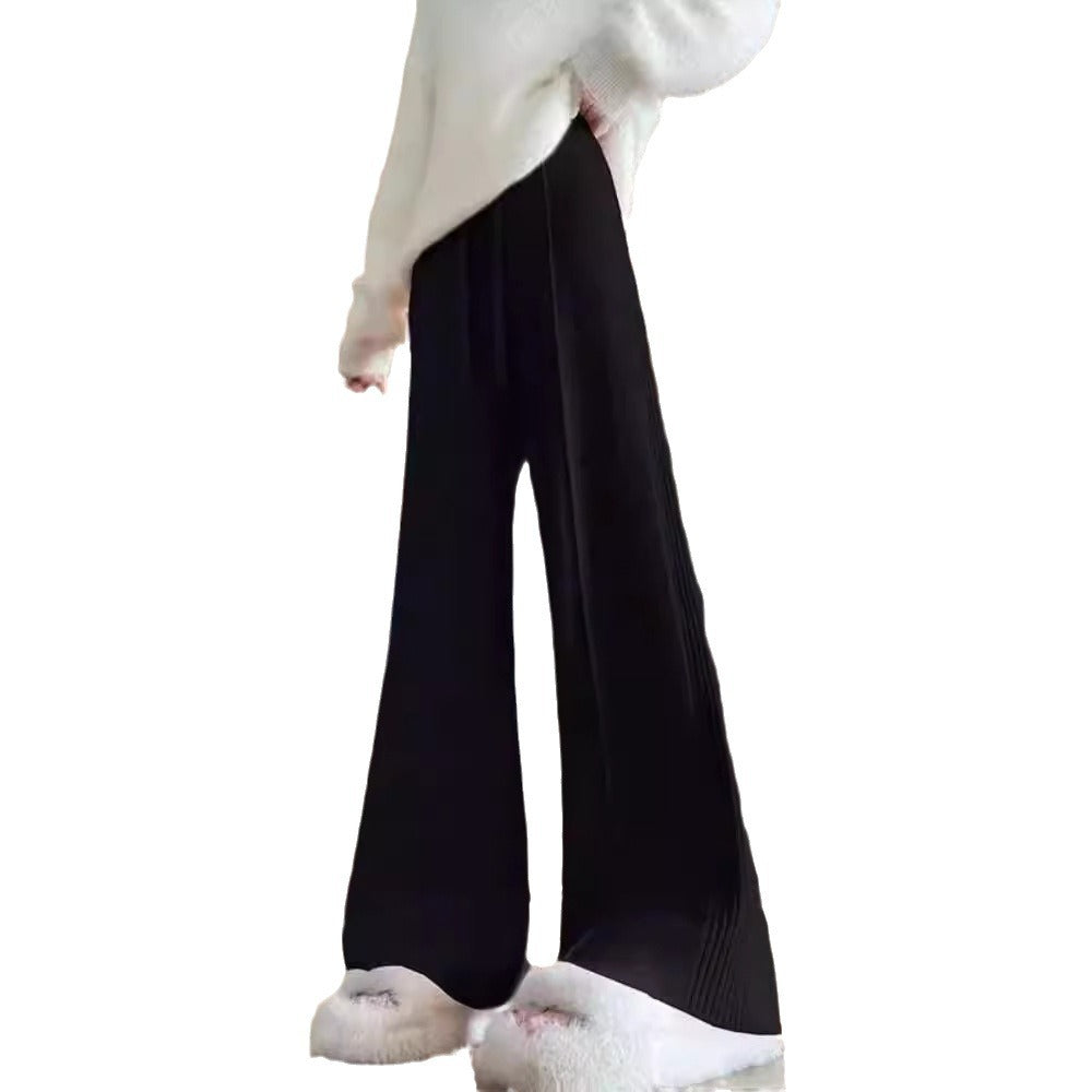Sunken Stripe Knitted Wide Leg Women's Straight-leg Pants