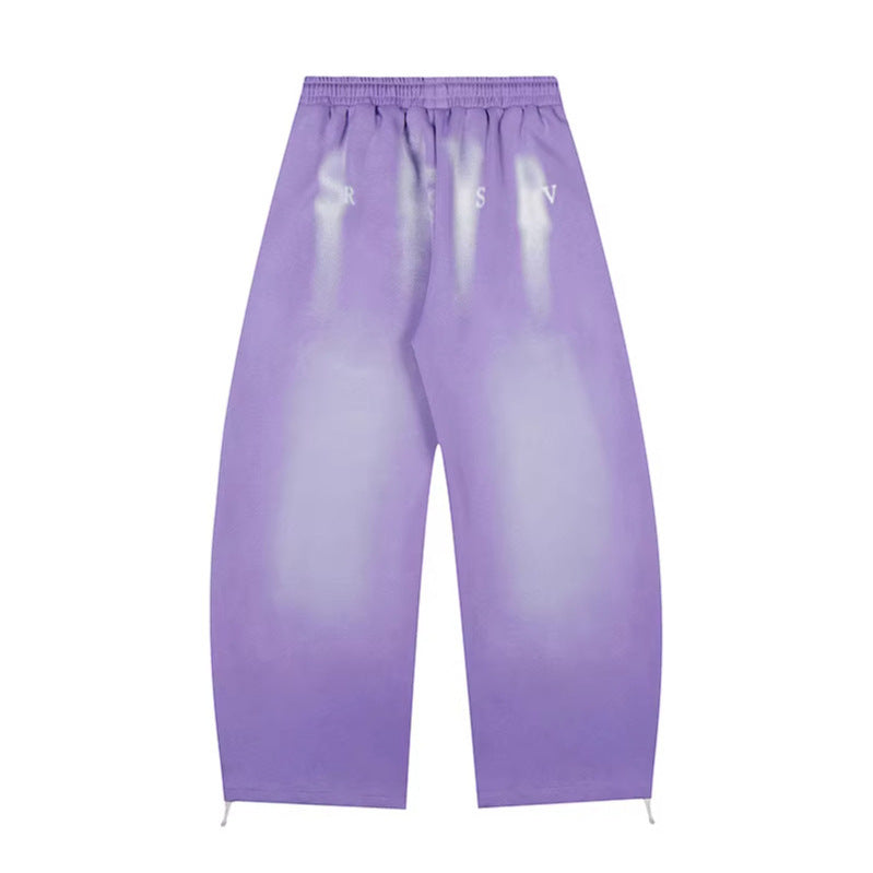 Womens American-Style Retro Distressed Letter-Print Sweatpants