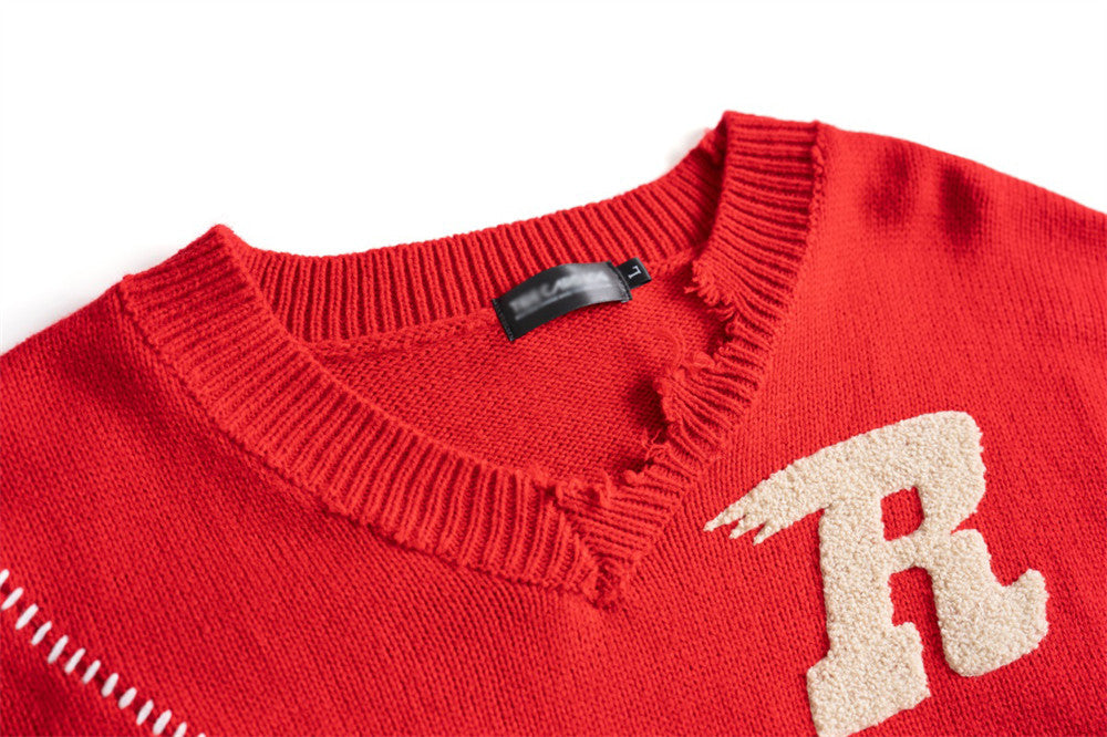 Chaopai Loose Long-sleeved Sweater With Broken Burrs