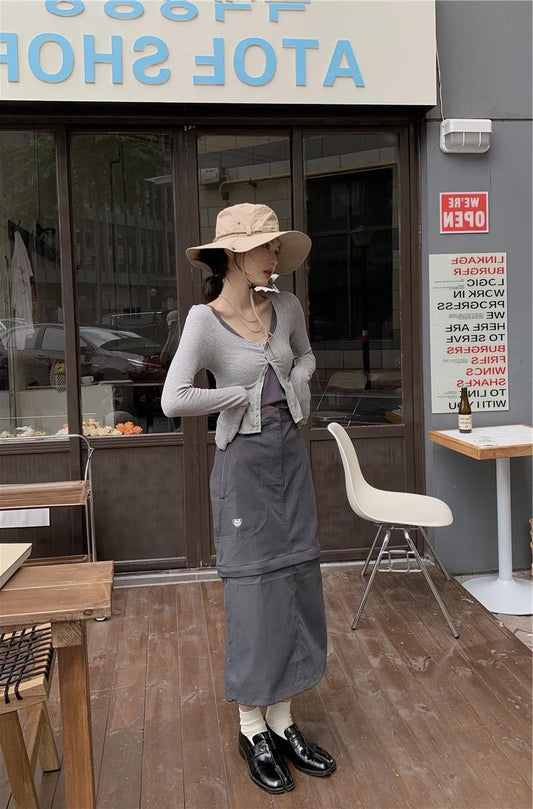 Grey Retro Female Design Sense Niche A-line Skirt