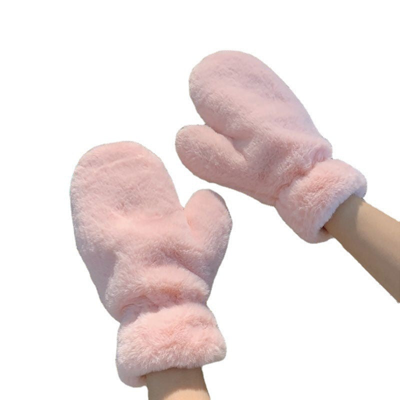Plush Thickened Warm Plush Gloves Finger Cute Simple White Gloves