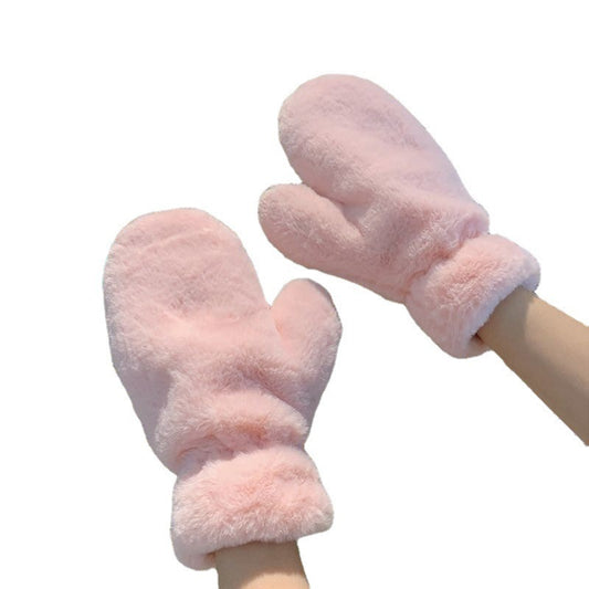Plush Thickened Warm Plush Gloves Finger Cute Simple White Gloves