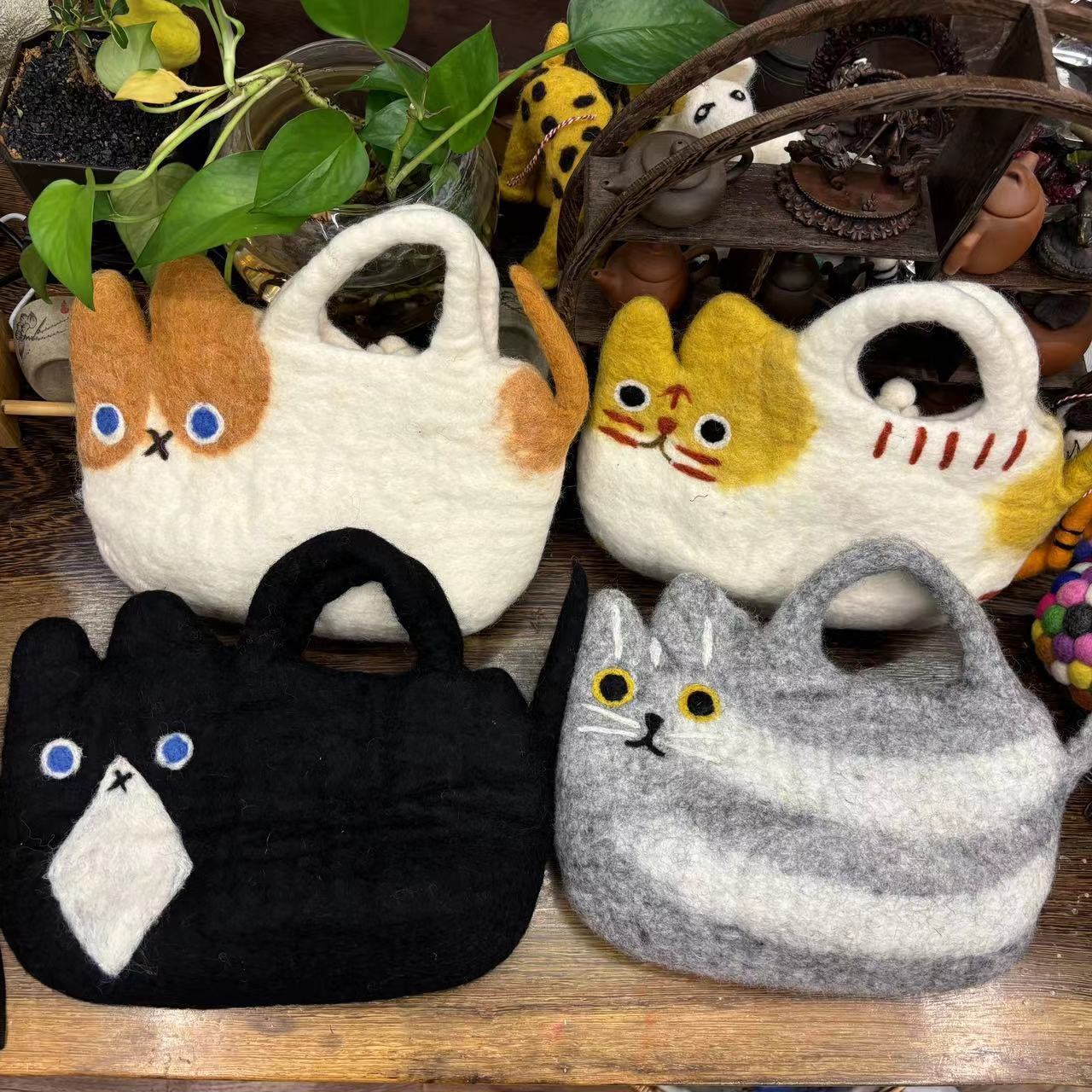 Handmade Nepalese Wool Felt DIY Cute Cat Tote Bag