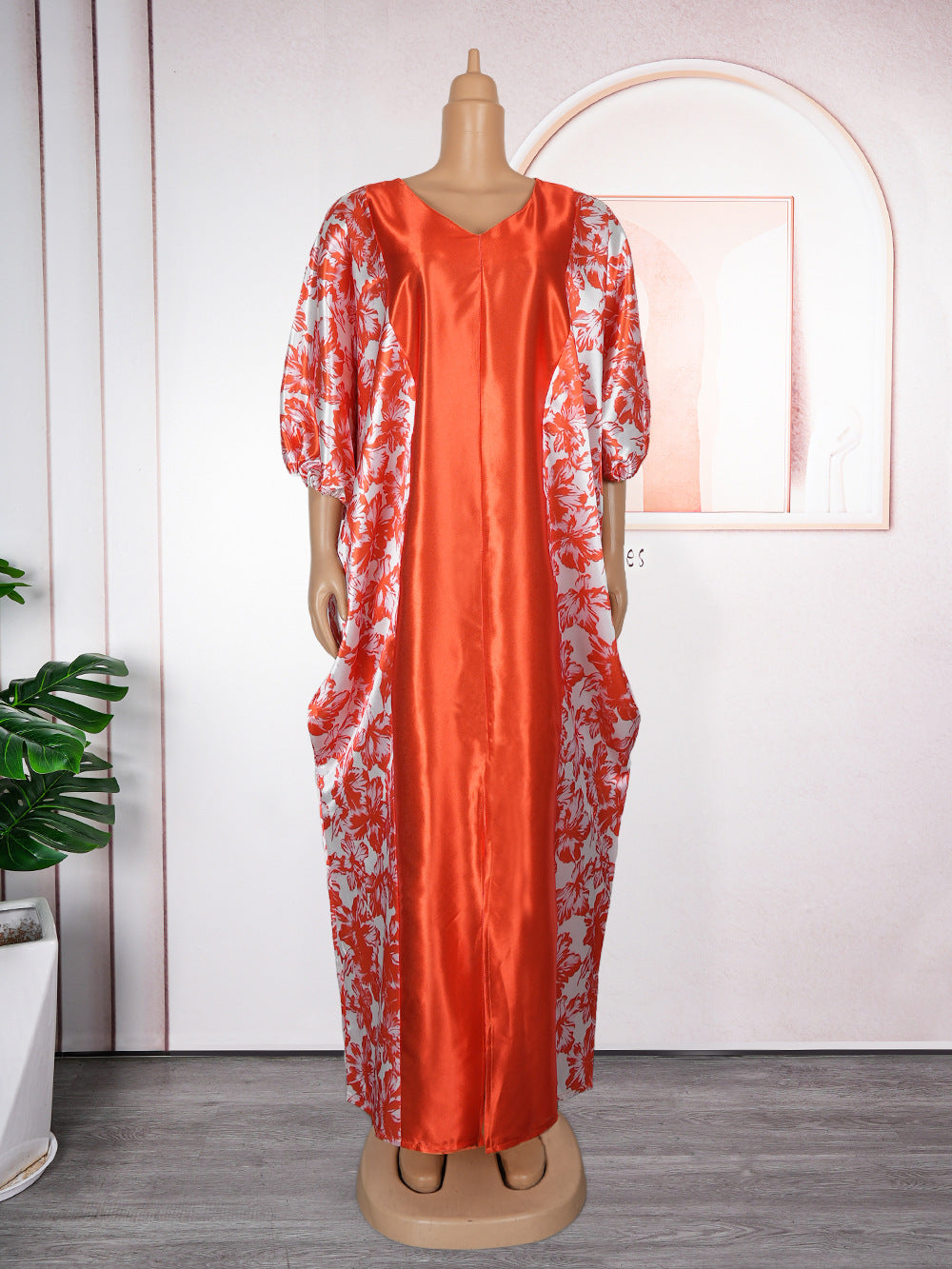 Womens Middle Eastern Ethnic-Style Long Robe Printed Dress