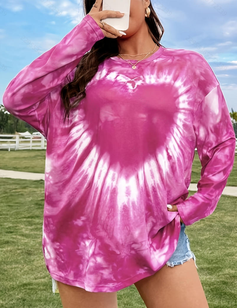 Plus Size Women's Printed Holiday Long Sleeve T-shirt