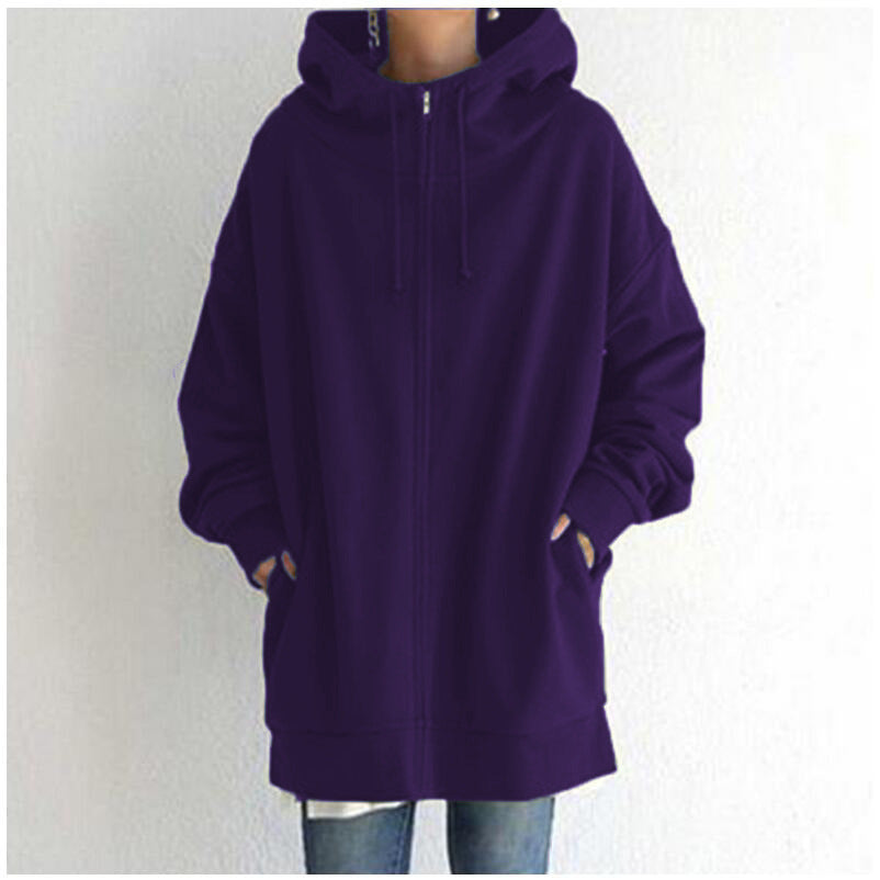 Zipper Hooded Long Velvet Lining Sweater