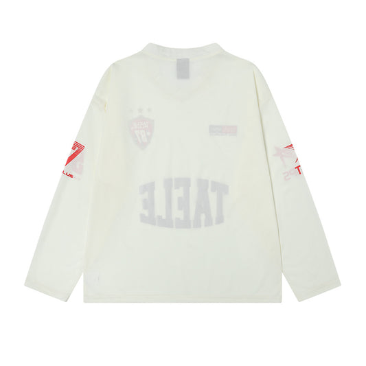 American Badge Letter Long Sleeve T-shirt Sports Loose Casual Top