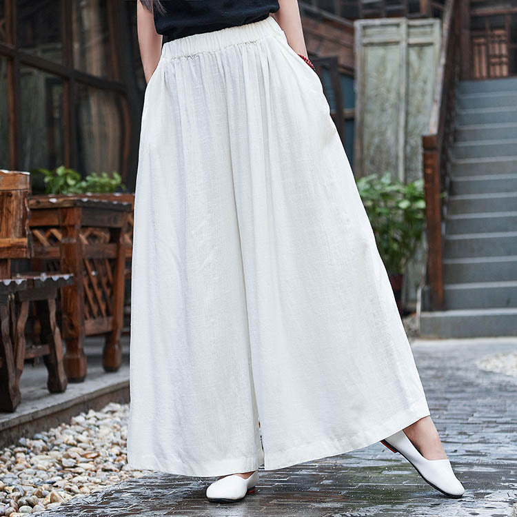 Linen Slim-looking Stone Washed Trousers Yoga Travel Culottes