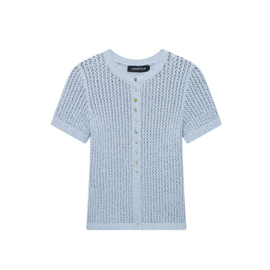 Solid Color Jacquard Mesh Knitted Top T-shirt