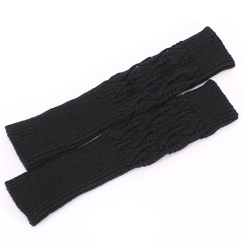 Men's Women's Knitted Jacquard Leaf Cycling Warm Gloves