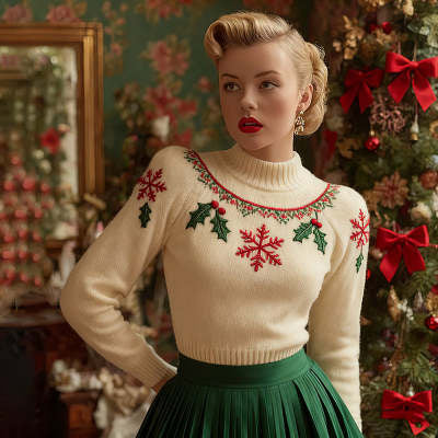 Digital Printed Flannel Christmas Women's Crew-Neck Sweater 3D