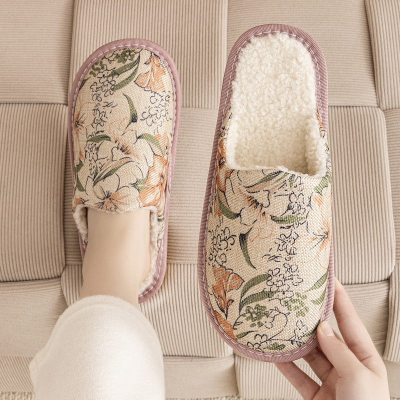 Warm Winter Linen Surface Household Cotton Slippers