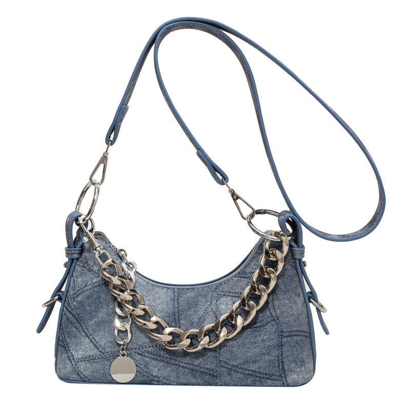 Stitching Underarm Chain Denim Shoulder Messenger Bag