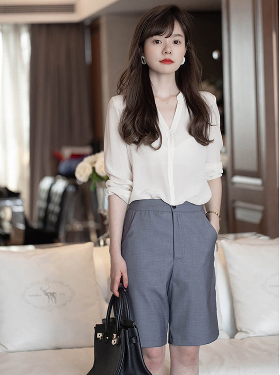 Casual Pants Drape Thin Wide Leg Five Point Straight