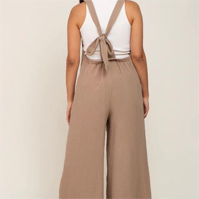 New Beige Wide Leg Lace-up Maternity Overalls