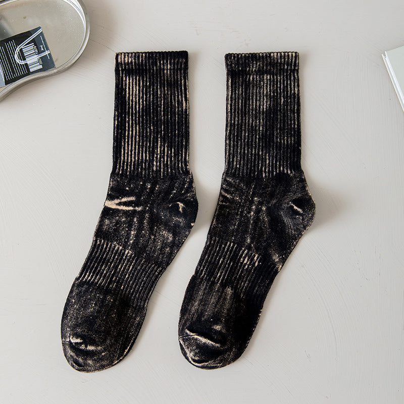 Retro Faded Vintage Tie-dye Sports Mid-calf Socks