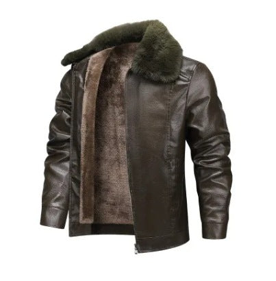 Leather Coat Men's Autumn And Winter Fleece-lined Thickened