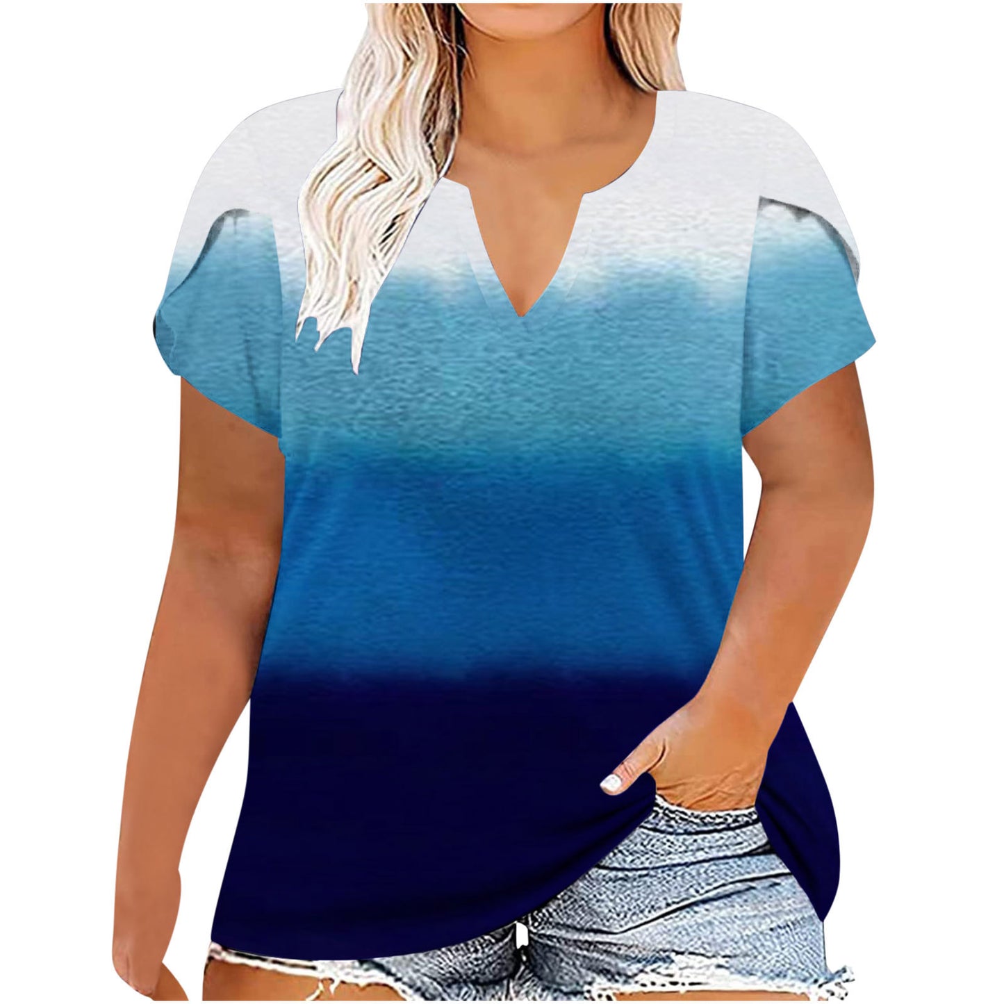 Women's V-neck Printed Short Sleeved Top