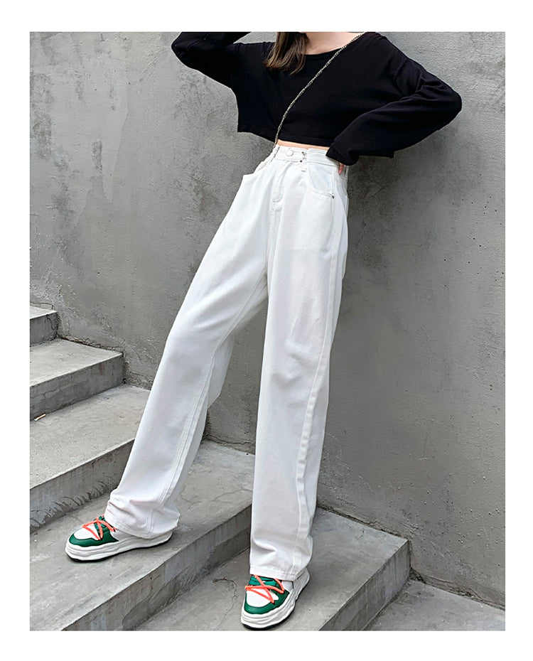 High Waist Adjustable Buckle Straight Wide Leg Mopping Pants