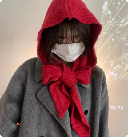Women's Winter Hooded Scarf neck Warmer In Solid Color