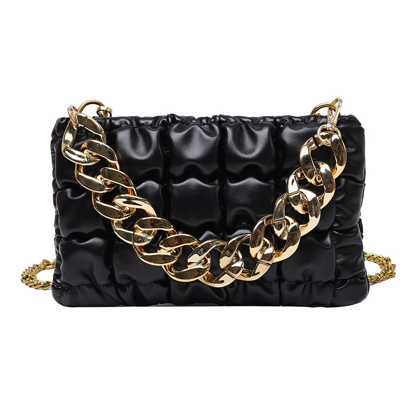 European And American Lattice Thick Chain Portable Small Square Bag