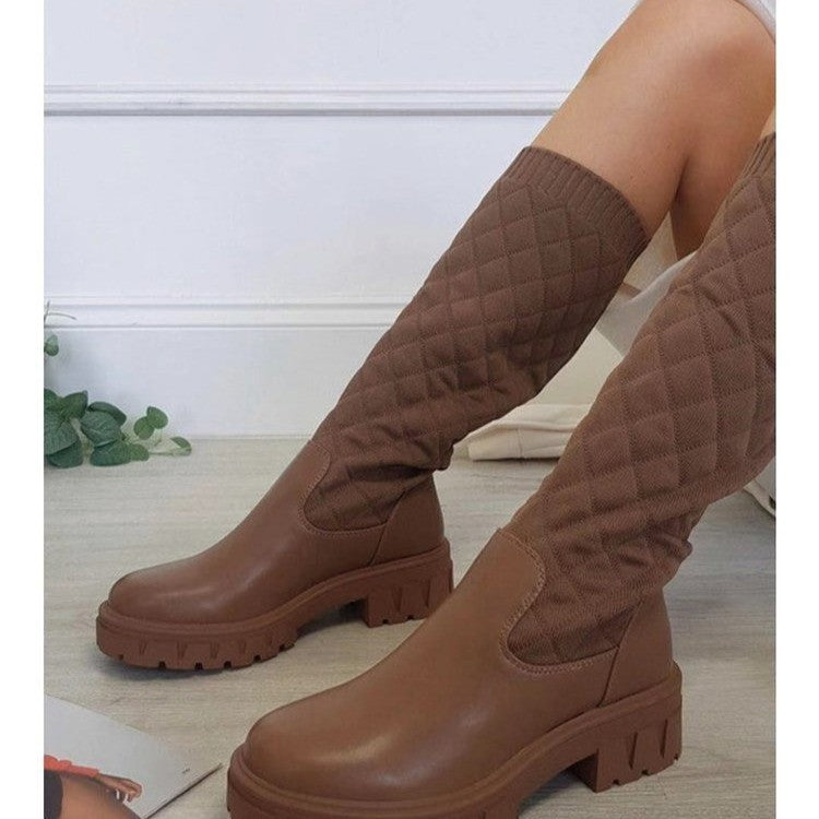Large Size Mid-heel Round Toe Flying Knit Women's Shoes