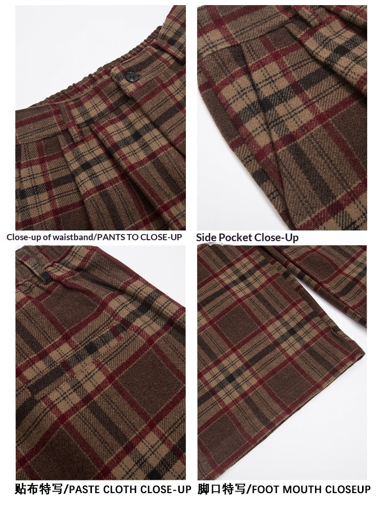 Vintage Woolen Thickened Plaid Casual Pants