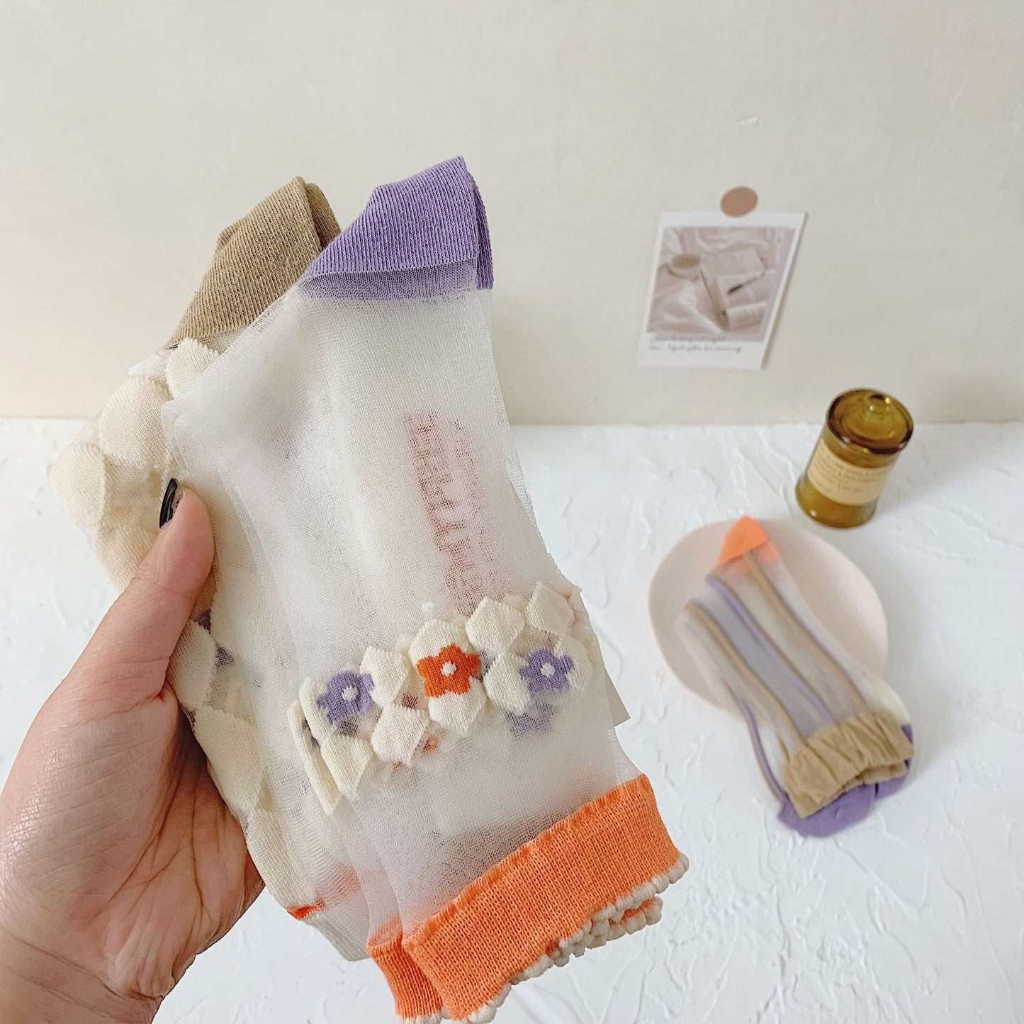 Spring And Summer Thin Cute Kanekalon Diamond Spun Glass Long Socks
