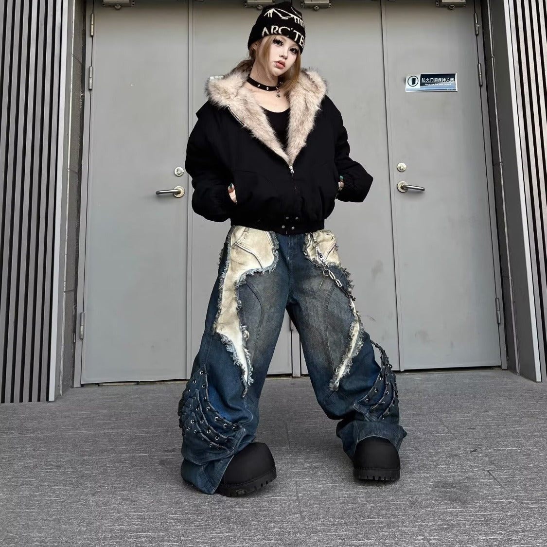 FallWinter American-style Heavy-duty Post-apocalyptic Deconstructed Washed Denim Jeans