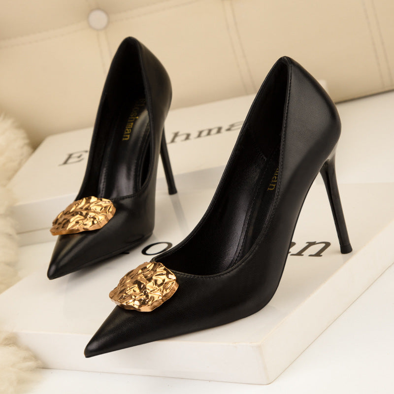 Women's Fashion Shallow Mouth Metal Buckle Party High Heels