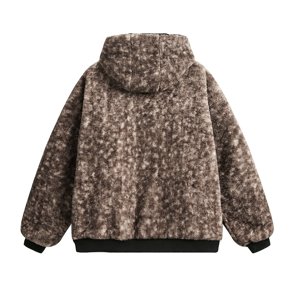 Double-sided Wear Cotton Coat Jacket Men's Leopard Print Imitation Fur Hooded