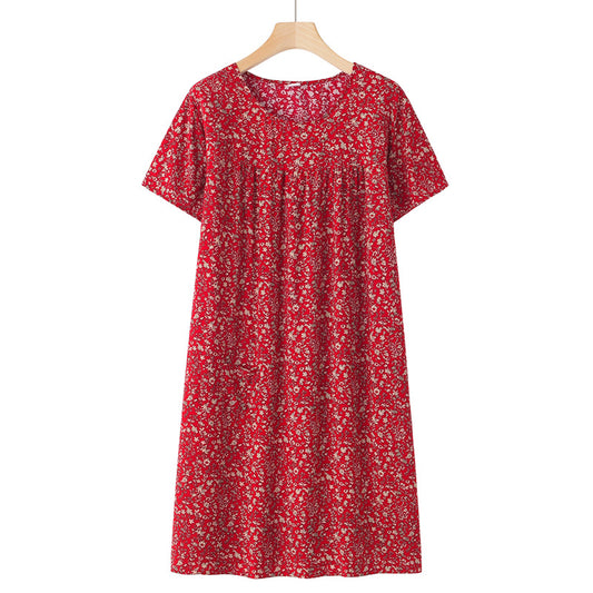 Women's Thin Loose Cotton Silk Short-Sleeve Dress