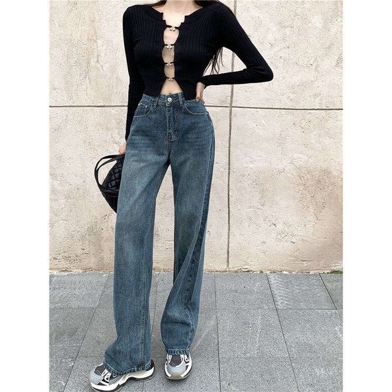 Retro Design Sense New High-waisted Wide Leg Jeans