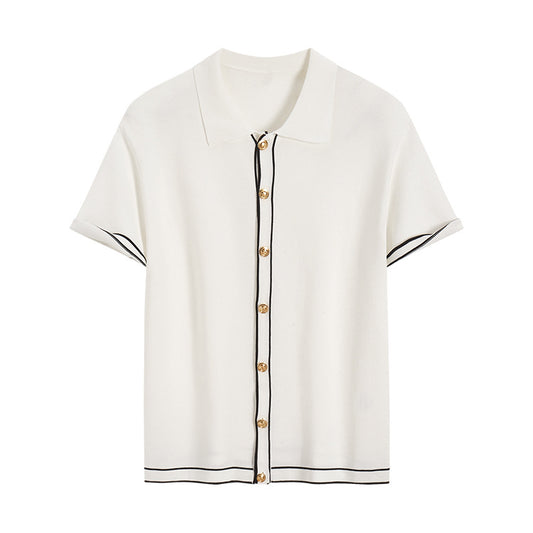 Simple Cardigan Contrast Color Lapels Old Money Style All-match