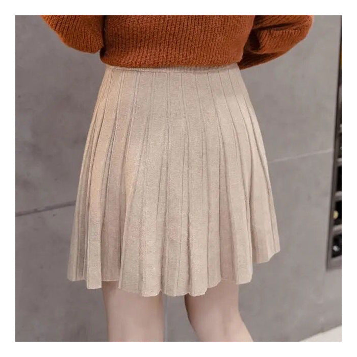 Women's Autumn And Winter High Waist Knit Pleated Skirt