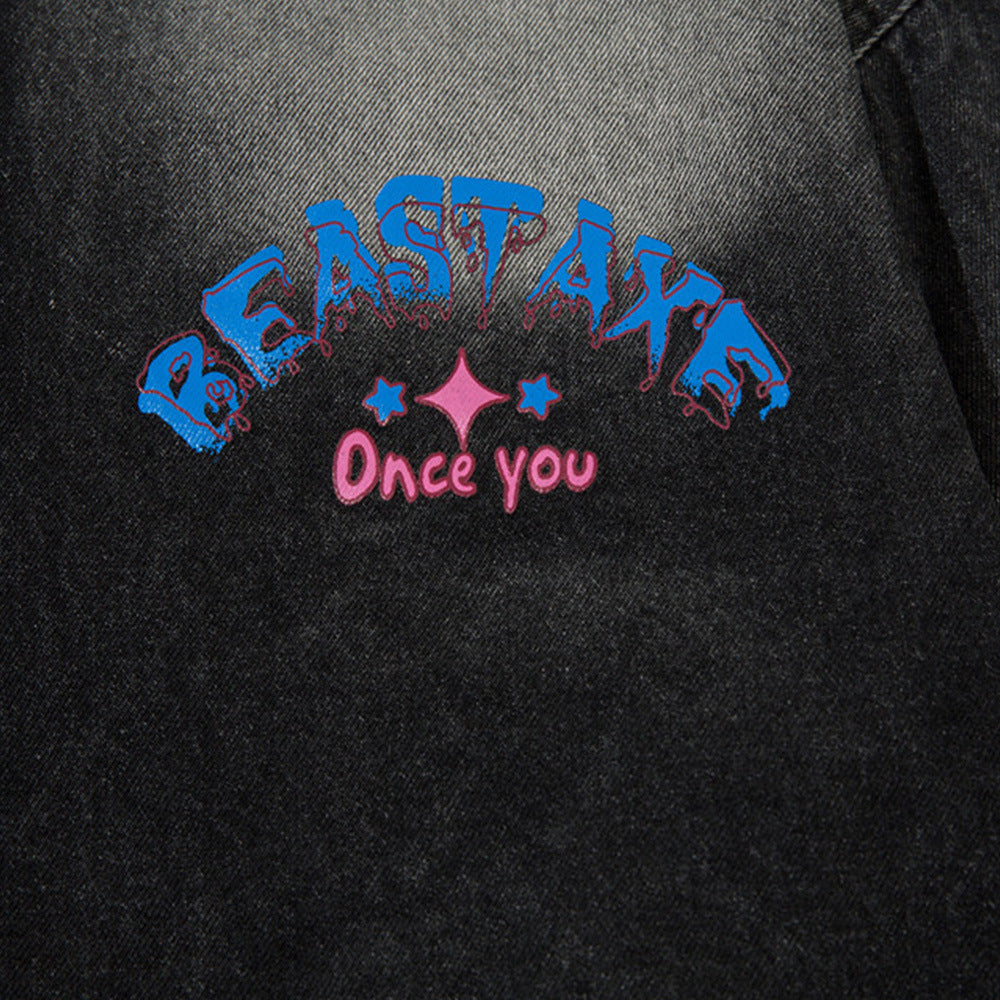 National Fashion High Street Niche tegneserieprint denim skjortejakke