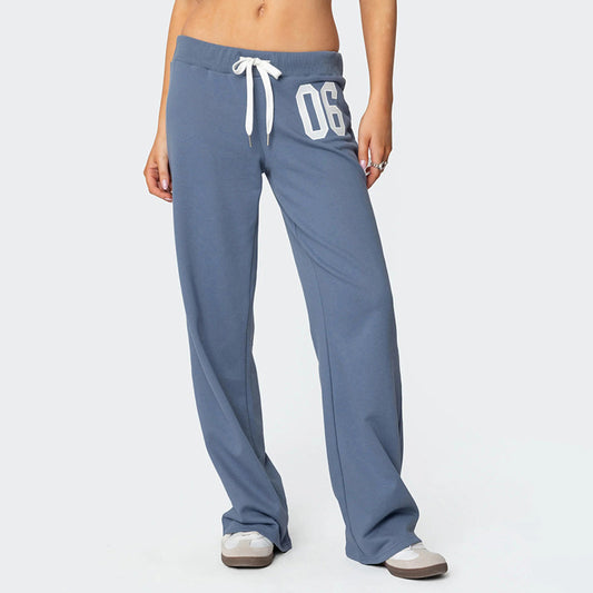 American Fashion Sports White Digit Offset Printing Casual Loose Trousers