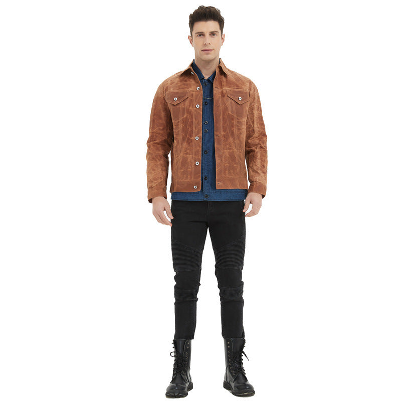 American-style Vintage Huangshi Khaki Canvas Oil Wax Jacket Amekaji Hard Coat