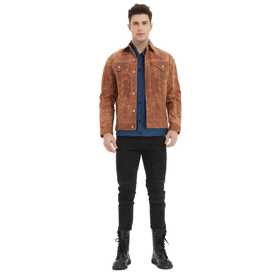 American-style Vintage Huangshi Khaki Canvas Oil Wax Jacket Amekaji Hard Coat