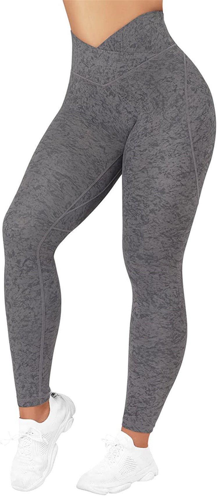 Cross Waist Hips Print Solid Color High Waist Bottoming Yoga Pants