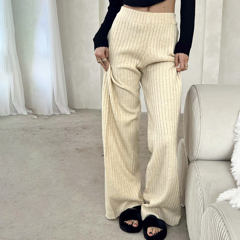 European And American Solid Color Line Knitted Casual Pants