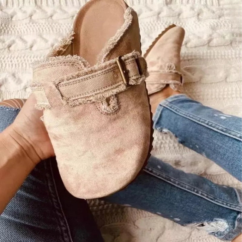 Independent Station Cross-border Oversized Shoes Women's Spring And Autumn European And American New Leopard Print Semi Slippers Shoes Lazy Shoes Peas Shoes