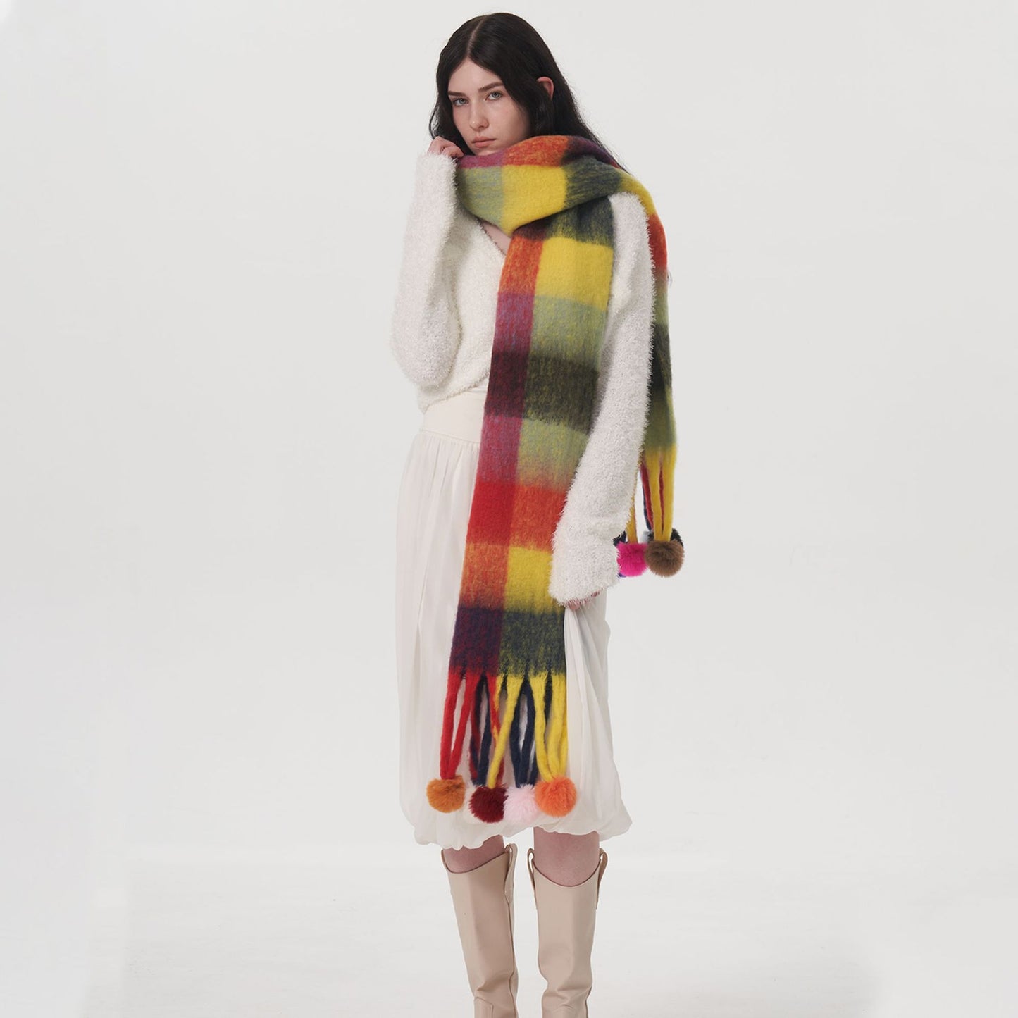 Colorblock All-matching Tassel Ball Circle Yarn Scarf
