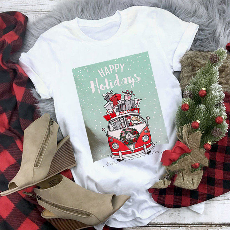 Christmas T-shirt Women's Summer Plus Size With Short Sleeves