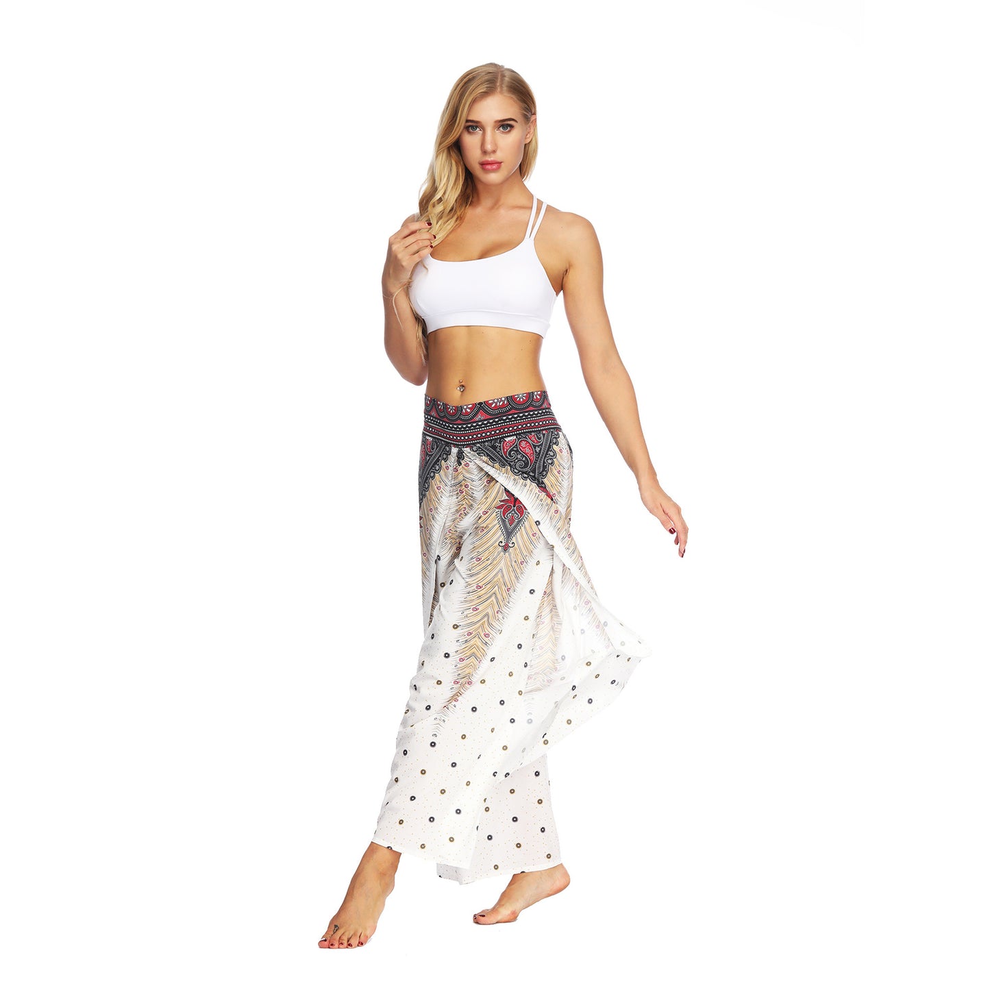 Peacock Feather Digital Print Summer Comfortable Breathable Casual Pants
