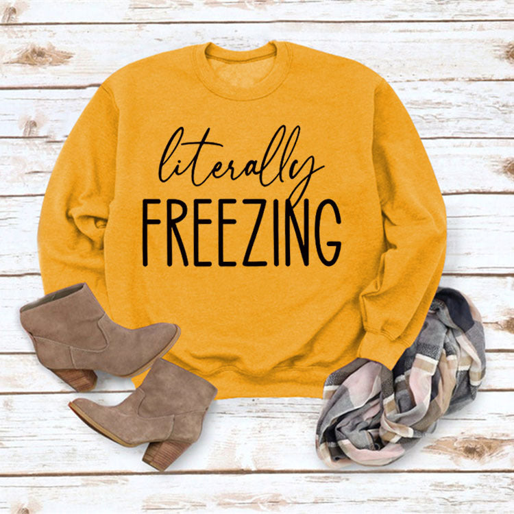 Printed Loose Pullover Simple Round Neck Long Sleeve Top Sweater