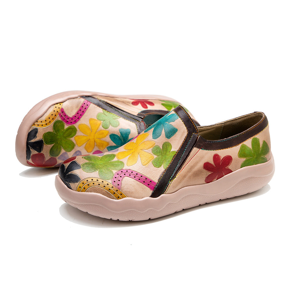 Vintage Print Women's Flat Heel Handmade Retro Lightweight Outsole Shoes