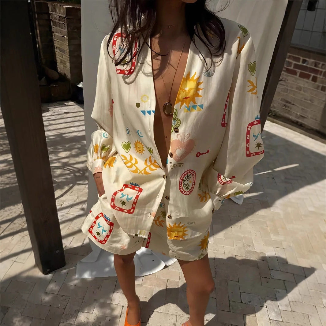 Womens Printed Vacation Shirt Set